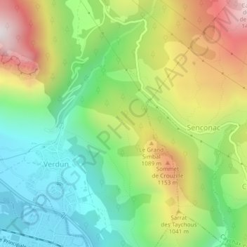 Mappa topografica Pas de Toulzan, altitudine, rilievo