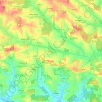 Mappa topografica Asenham, altitudine, rilievo