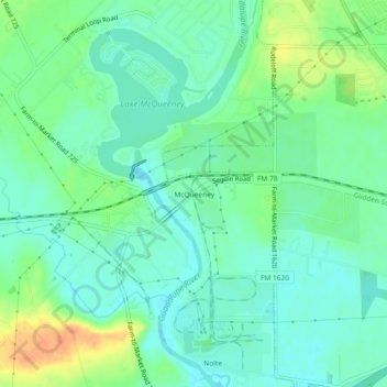 Mappa topografica McQueeney, altitudine, rilievo