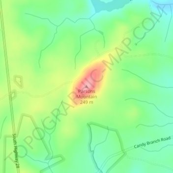 Mappa topografica Parsons Mountain, altitudine, rilievo