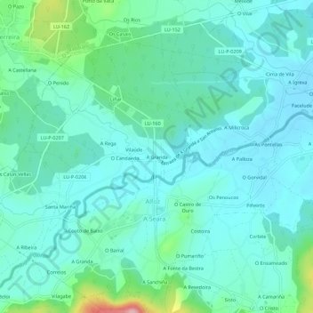 Mappa topografica A Granda, altitudine, rilievo