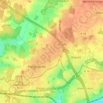 Mappa topografica Stubben, altitudine, rilievo