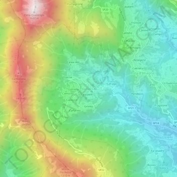 Mappa topografica Valsecca, altitudine, rilievo