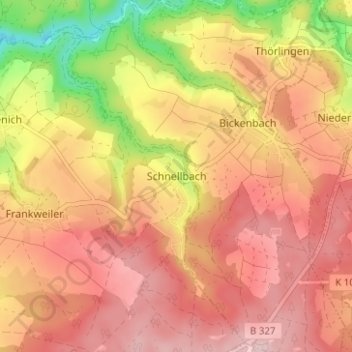 Mappa topografica Schnellbach, altitudine, rilievo