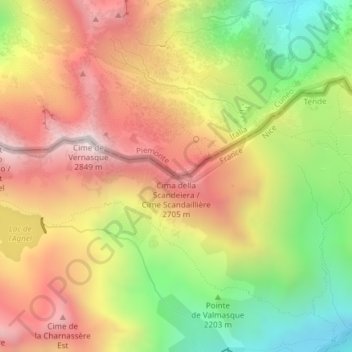 Mappa topografica Cime Scandaillière, altitudine, rilievo