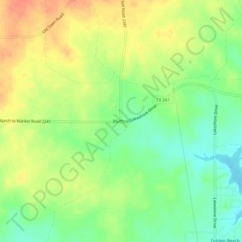 Mappa topografica Bluffton, altitudine, rilievo
