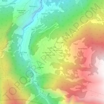 Mappa topografica Ozein, altitudine, rilievo