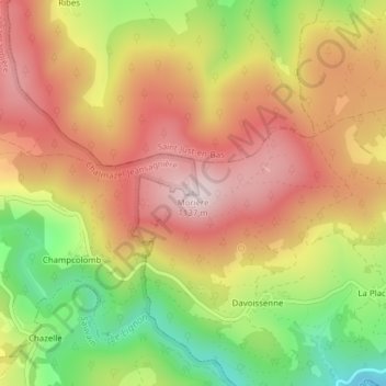 Mappa topografica Morière, altitudine, rilievo