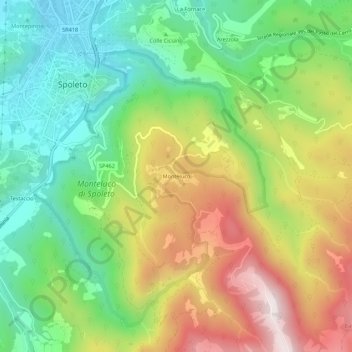 Mappa topografica Monteluco, altitudine, rilievo