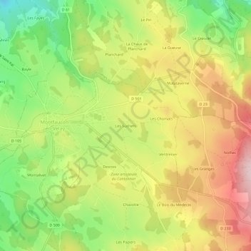 Mappa topografica Les Suchets, altitudine, rilievo