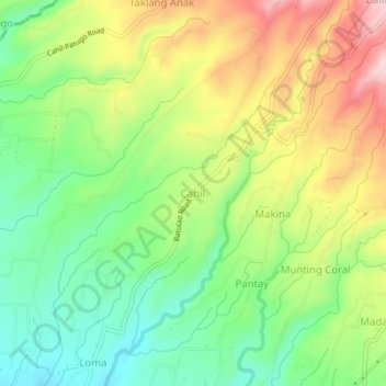 Mappa topografica Cahil, altitudine, rilievo