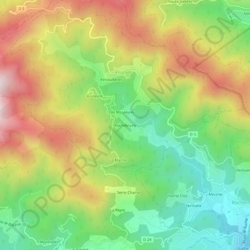 Mappa topografica Rochebrune, altitudine, rilievo