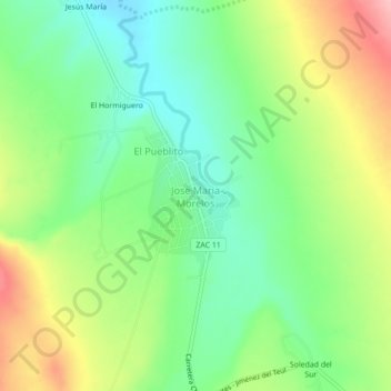 Mappa topografica Jose Maria Morelos, altitudine, rilievo