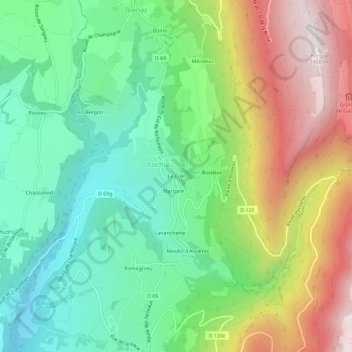 Mappa topografica Le Crêt, altitudine, rilievo