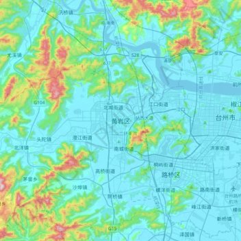 Mappa topografica 黄岩区, altitudine, rilievo