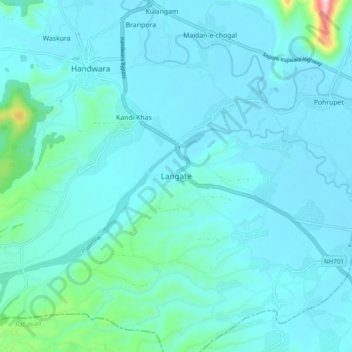 Mappa topografica Langate, altitudine, rilievo