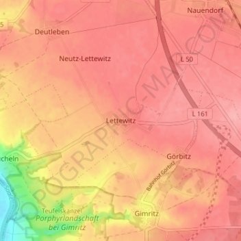 Mappa topografica Lettewitz, altitudine, rilievo