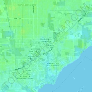 Mappa topografica West Mobile Manor, altitudine, rilievo