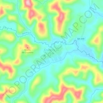 Mappa topografica Cruzeiro do Sul, altitudine, rilievo