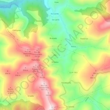 Mappa topografica Pin, altitudine, rilievo