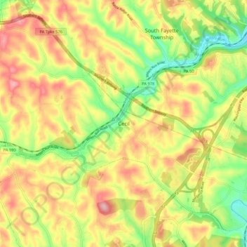 Mappa topografica Cecil, altitudine, rilievo
