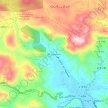 Mappa topografica Attappallam, altitudine, rilievo