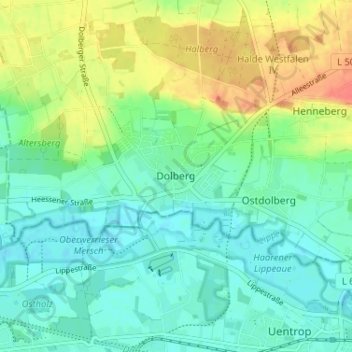 Mappa topografica Dolberg, altitudine, rilievo