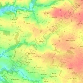 Mappa topografica Kérandi, altitudine, rilievo