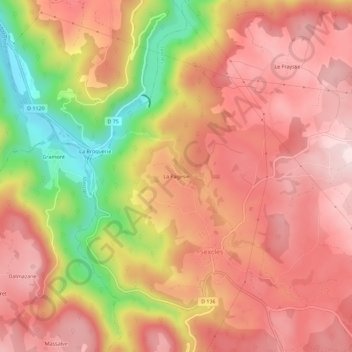 Mappa topografica La Pagesie, altitudine, rilievo