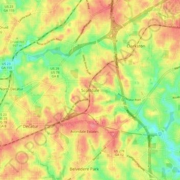 Mappa topografica Scottdale, altitudine, rilievo