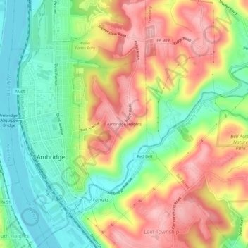 Mappa topografica Ambridge Heights, altitudine, rilievo
