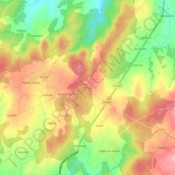 Mappa topografica A Puga, altitudine, rilievo