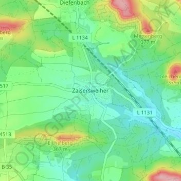 Mappa topografica Zaisersweiher, altitudine, rilievo