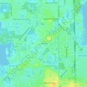 Mappa topografica Innisbrook, altitudine, rilievo