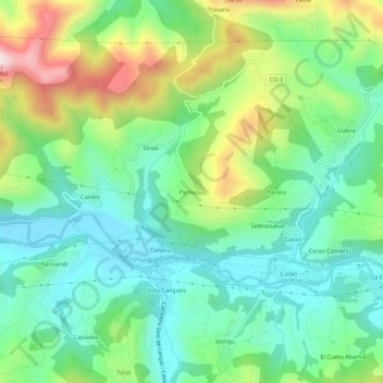 Mappa topografica Perlleces, altitudine, rilievo
