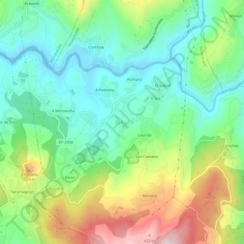 Mappa topografica O Rial, altitudine, rilievo