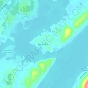 Mappa topografica Lakeview Shores, altitudine, rilievo