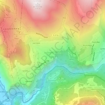 Mappa topografica Le Grand-Châtain, altitudine, rilievo