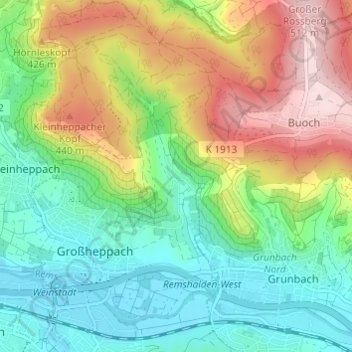 Mappa topografica Gundelsbach, altitudine, rilievo