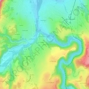 Mappa topografica Lioriac, altitudine, rilievo