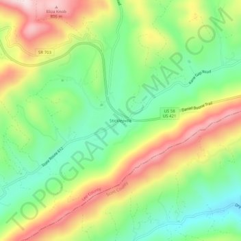 Mappa topografica Stickleyville, altitudine, rilievo