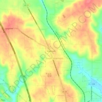 Mappa topografica Vinemont, altitudine, rilievo