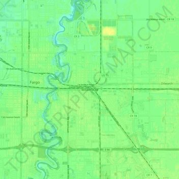 Mappa topografica Moorhead, altitudine, rilievo