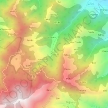 Mappa topografica Phulara, altitudine, rilievo