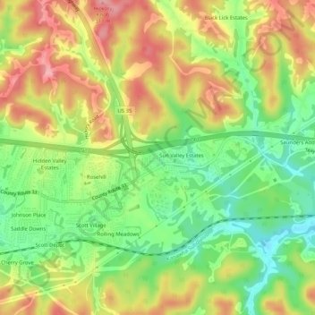 Mappa topografica Teays Villa, altitudine, rilievo