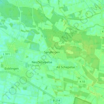 Mappa topografica Sandlingen, altitudine, rilievo