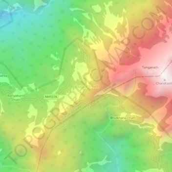 Mappa topografica Chopta Chatti, altitudine, rilievo