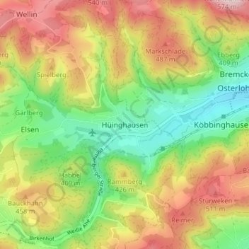 Mappa topografica Hüinghausen, altitudine, rilievo