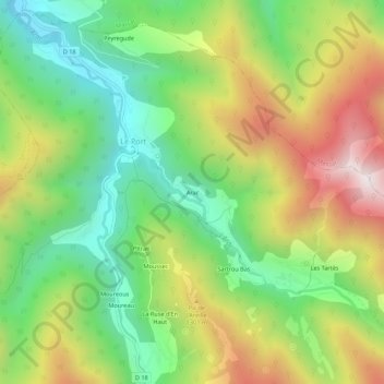 Mappa topografica Arac, altitudine, rilievo