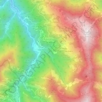 Mappa topografica Case Manera, altitudine, rilievo